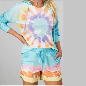 TIE DYE HOODIE AND SHORTS LOUNGE SET